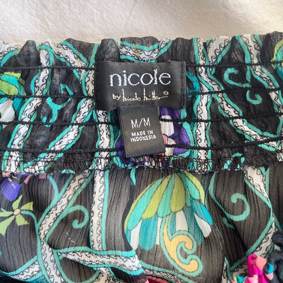 Nicole Miller Black Boho Floral Peasant Blouse Multi-Colour Sz M Renaissance Y2K - Picture 6 of 15